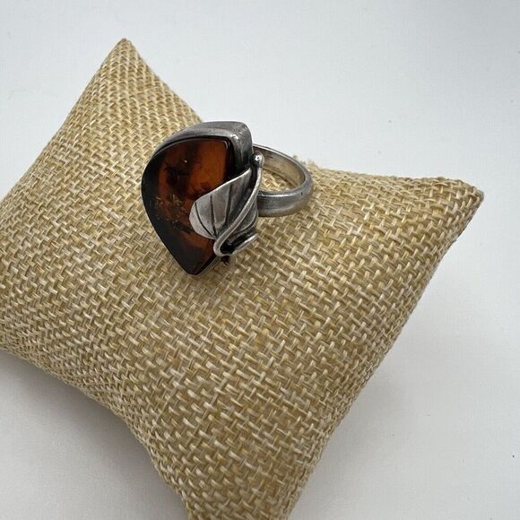 925 Solid Sterling Baltic Amber Large Designer Ring Size 8 Handmade Tested Bonus - Picture 2 of 15